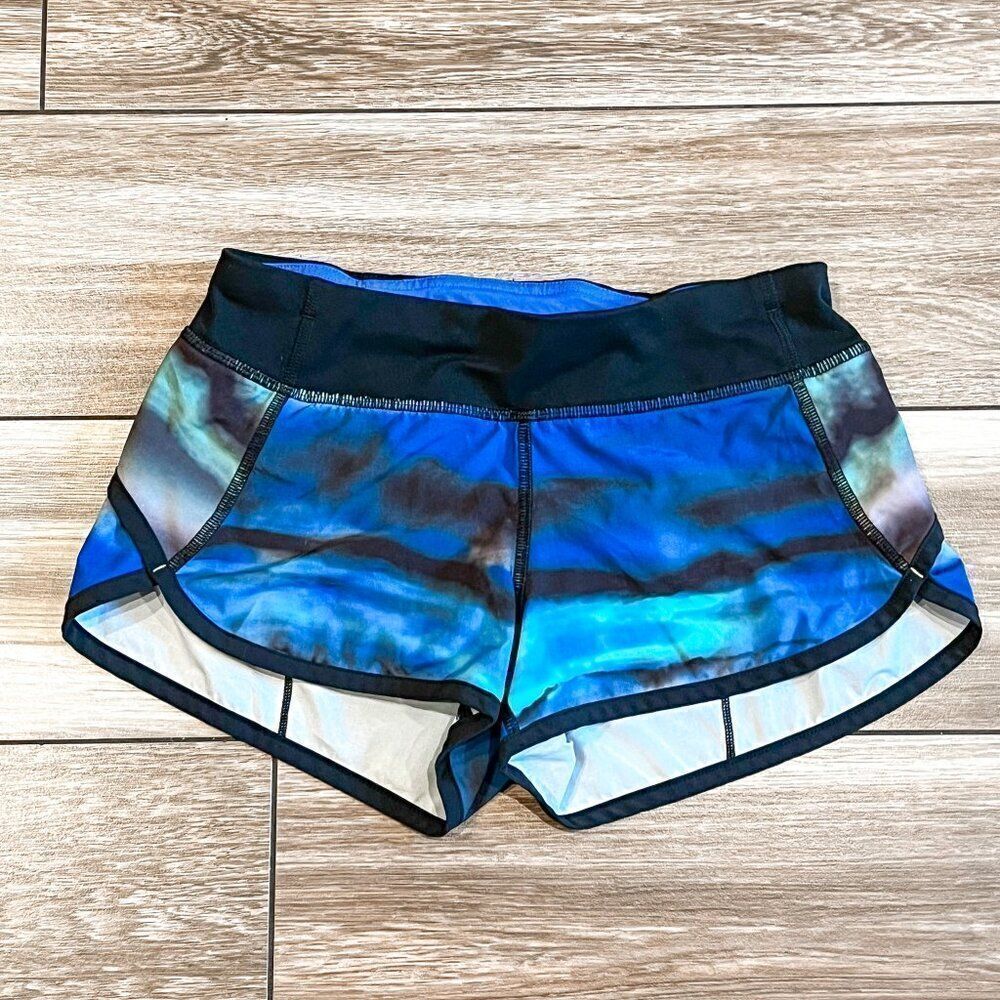 Ivivva by Lululemon Blue Black Watercolor Print Athletic Running Shorts Size 8